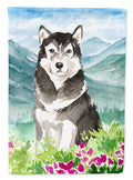 Mountain Flowers Alaskan Malamute House Flag 28x40 Porch Sleeve Pole Decorative Outside Yard Banner Artwork Wall Hanging, Polyester
