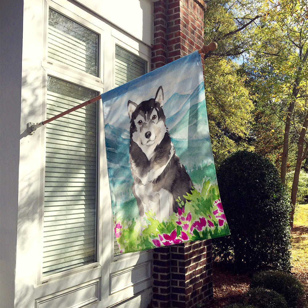 Mountain Flowers Alaskan Malamute House Flag 28x40 Porch Sleeve Pole Decorative Outside Yard Banner Artwork Wall Hanging, Polyester