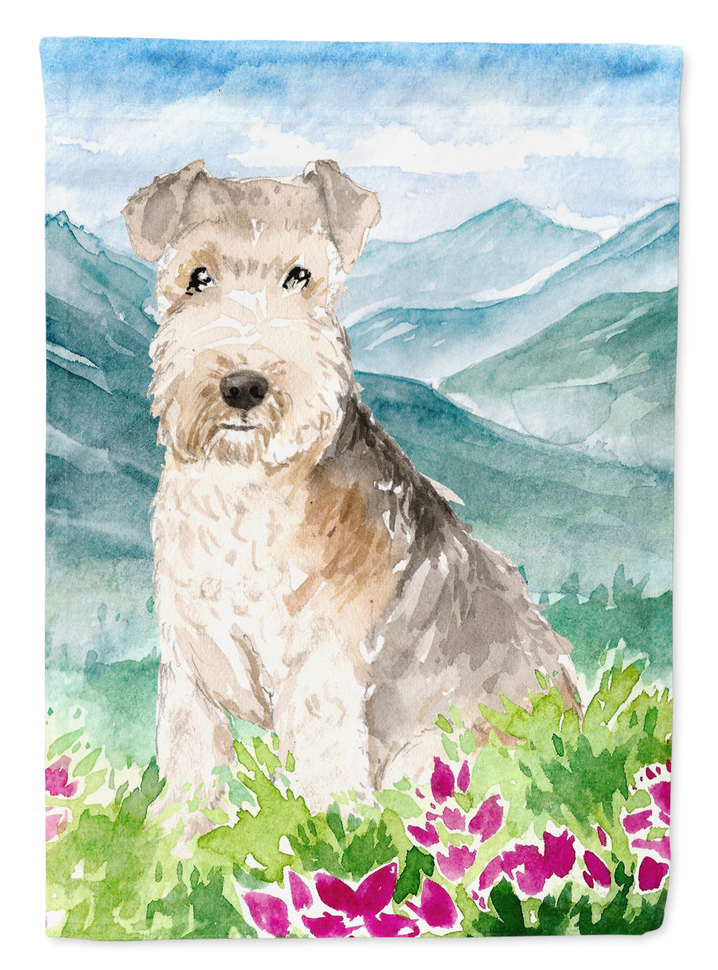 Mountain Flowers Lakeland Terrier House Flag 28x40 Porch Sleeve Pole Decorative Outside Yard Banner Artwork Wall Hanging, Polyester