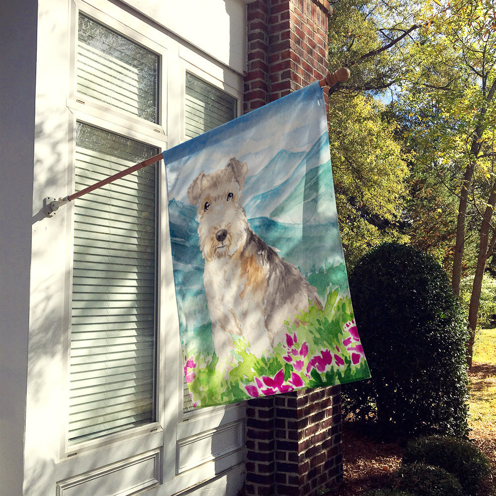 Mountain Flowers Lakeland Terrier House Flag 28x40 Porch Sleeve Pole Decorative Outside Yard Banner Artwork Wall Hanging, Polyester