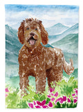 Mountain Flowers Labradoodle House Flag 28x40 Porch Sleeve Pole Decorative Outside Yard Banner Artwork Wall Hanging, Polyester