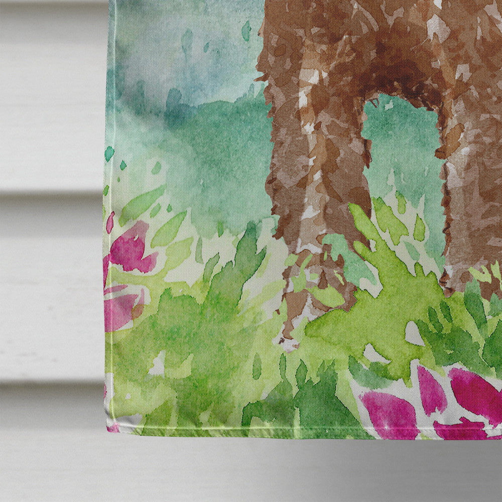 Mountain Flowers Labradoodle House Flag 28x40 Porch Sleeve Pole Decorative Outside Yard Banner Artwork Wall Hanging, Polyester