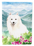 Mountain Flowers Japanese Spitz House Flag 28x40 Porch Sleeve Pole Decorative Outside Yard Banner Artwork Wall Hanging, Polyester