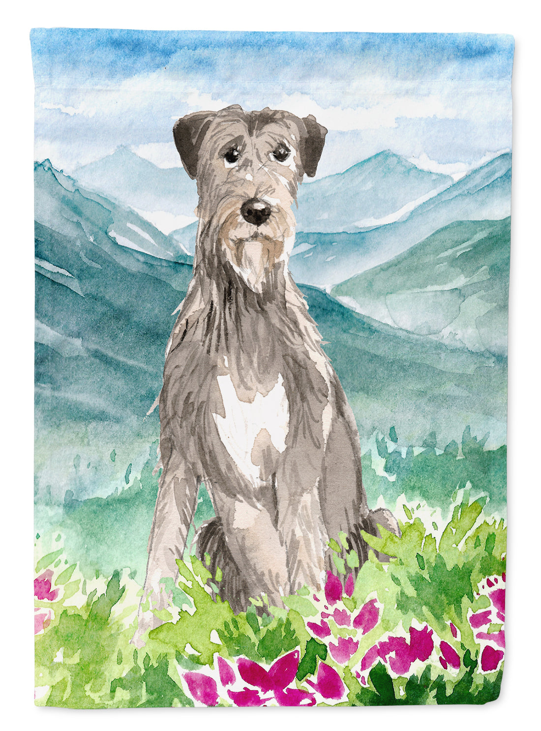 Mountain Flowers Irish Wolfhound House Flag 28x40 Porch Sleeve Pole Decorative Outside Yard Banner Artwork Wall Hanging, Polyester
