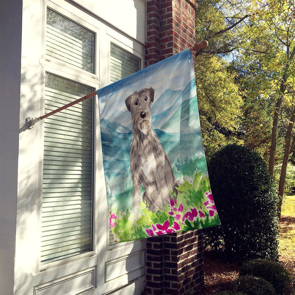 Mountain Flowers Irish Wolfhound House Flag 28x40 Porch Sleeve Pole Decorative Outside Yard Banner Artwork Wall Hanging, Polyester