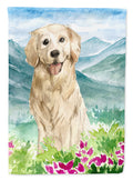 Mountain Flowers Golden Retriever House Flag 28x40 Porch Sleeve Pole Decorative Outside Yard Banner Artwork Wall Hanging, Polyester