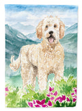Mountain Flowers Goldendoodle House Flag 28x40 Porch Sleeve Pole Decorative Outside Yard Banner Artwork Wall Hanging, Polyester