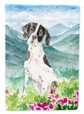 Mountain Flowers English Pointer House Flag 28x40 Porch Sleeve Pole Decorative Outside Yard Banner Artwork Wall Hanging, Polyester