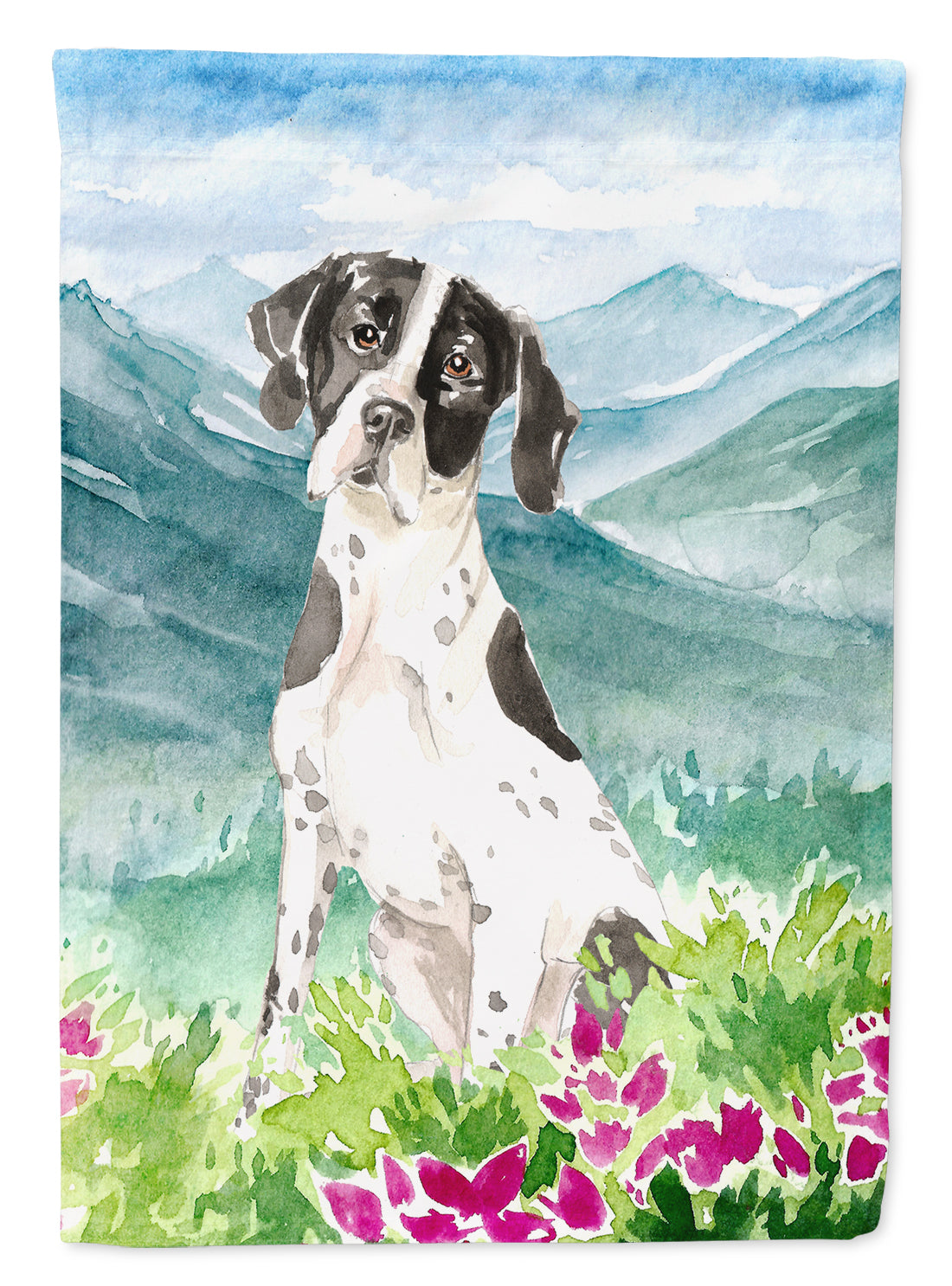 Mountain Flowers English Pointer House Flag 28x40 Porch Sleeve Pole Decorative Outside Yard Banner Artwork Wall Hanging, Polyester
