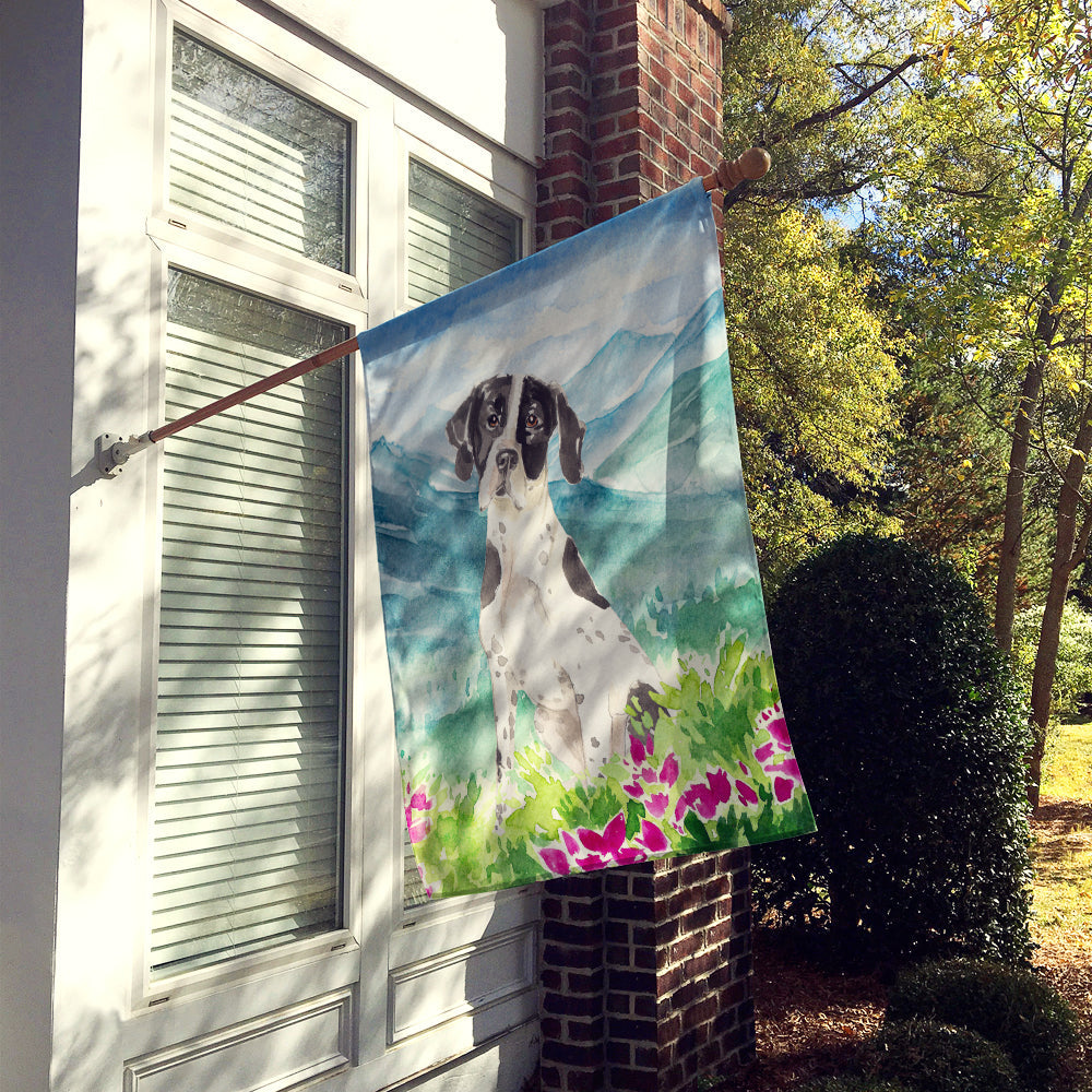 Mountain Flowers English Pointer House Flag 28x40 Porch Sleeve Pole Decorative Outside Yard Banner Artwork Wall Hanging, Polyester