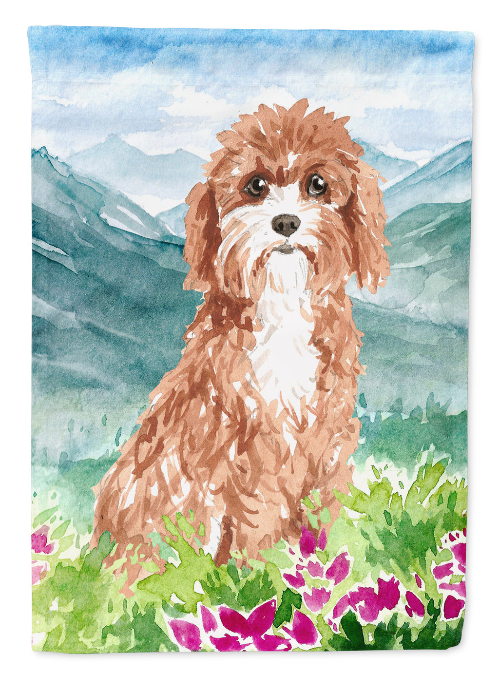 Mountain Flowers Cavapoo House Flag 28x40 Porch Sleeve Pole Decorative Outside Yard Banner Artwork Wall Hanging, Polyester