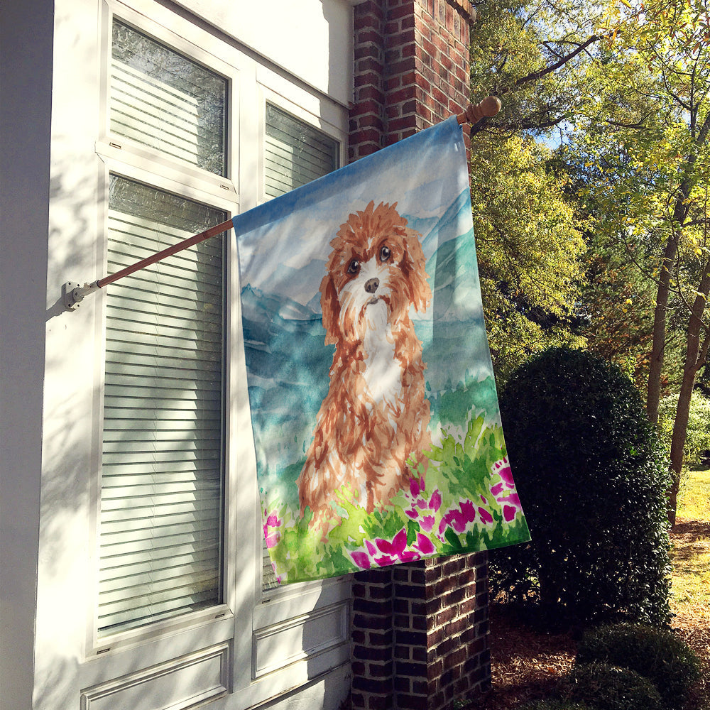 Mountain Flowers Cavapoo House Flag 28x40 Porch Sleeve Pole Decorative Outside Yard Banner Artwork Wall Hanging, Polyester