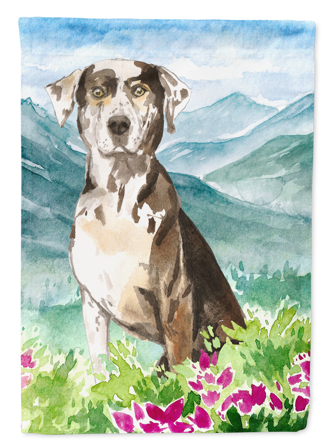 Mountain Flowers Catahoula Leopard Dog House Flag 28x40 Porch Sleeve Pole Decorative Outside Yard Banner Artwork Wall Hanging, Polyester