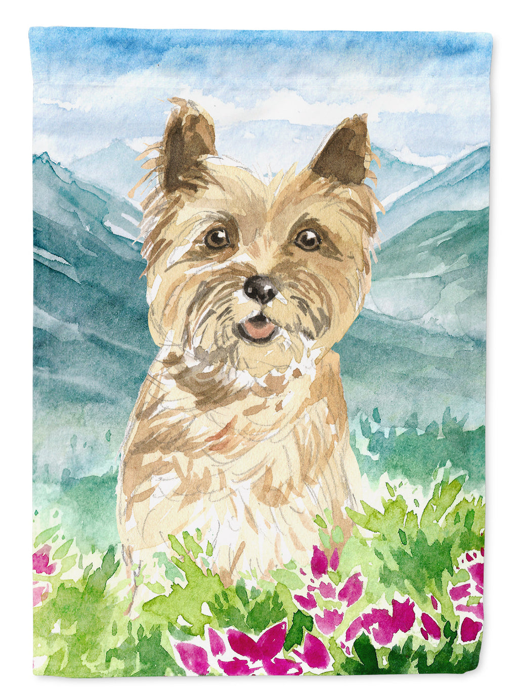 Mountain Flowers Cairn Terrier House Flag 28x40 Porch Sleeve Pole Decorative Outside Yard Banner Artwork Wall Hanging, Polyester