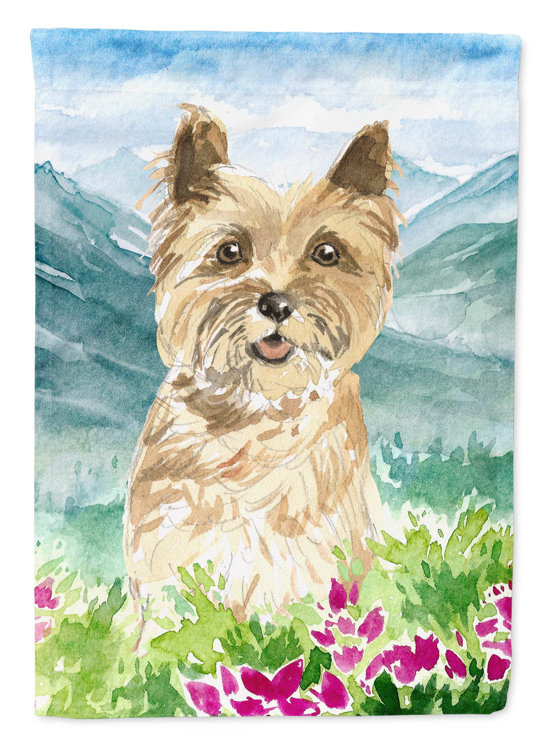 Mountain Flowers Cairn Terrier House Flag 28x40 Porch Sleeve Pole Decorative Outside Yard Banner Artwork Wall Hanging, Polyester