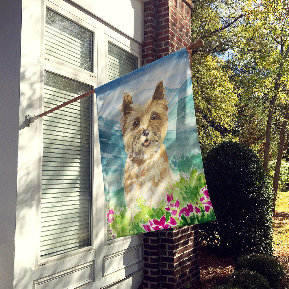 Mountain Flowers Cairn Terrier House Flag 28x40 Porch Sleeve Pole Decorative Outside Yard Banner Artwork Wall Hanging, Polyester