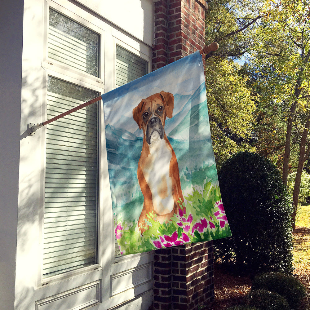 Mountain Flowers Boxer House Flag 28x40 Porch Sleeve Pole Decorative Outside Yard Banner Artwork Wall Hanging, Polyester