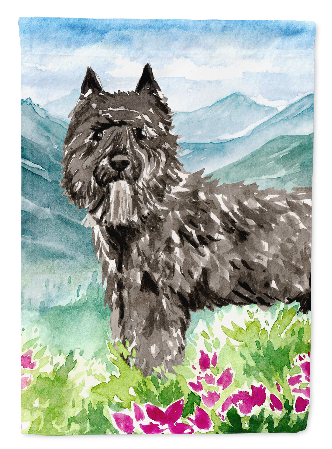 Mountain Flowers Bouvier des Flandres House Flag 28x40 Porch Sleeve Pole Decorative Outside Yard Banner Artwork Wall Hanging, Polyester