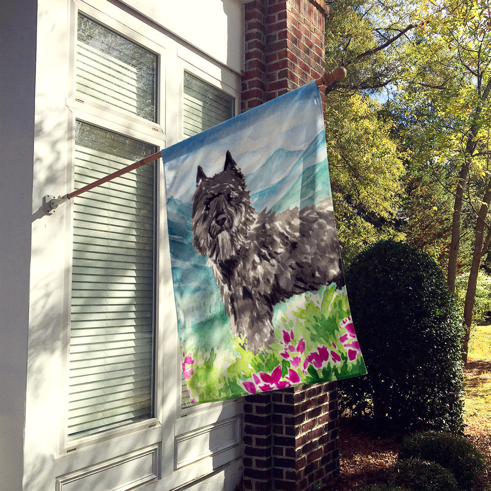Mountain Flowers Bouvier des Flandres House Flag 28x40 Porch Sleeve Pole Decorative Outside Yard Banner Artwork Wall Hanging, Polyester