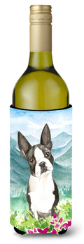 Mountain Flowers Boston Terrier Wine Bottle Hugger Gift Sleeve for Standard 750 ml Bottles, Insulated Reusable Also Fits Mini Shot & Pint Bottles