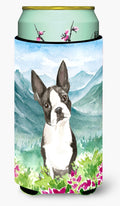 Mountain Flowers Boston Terrier Tall Boy Hugger Can Cooler Sleeve Machine Washable Drink Collapsible Insulator Beverage Insulated Holder
