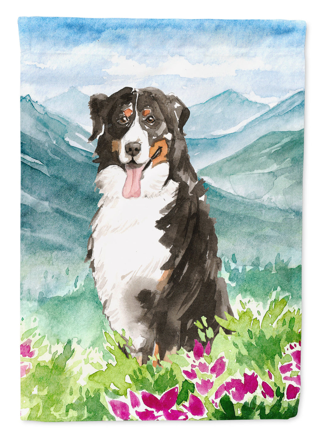 Mountain Flowers Bernese Mountain Dog House Flag 28x40 Porch Sleeve Pole Decorative Outside Yard Banner Artwork Wall Hanging, Polyester