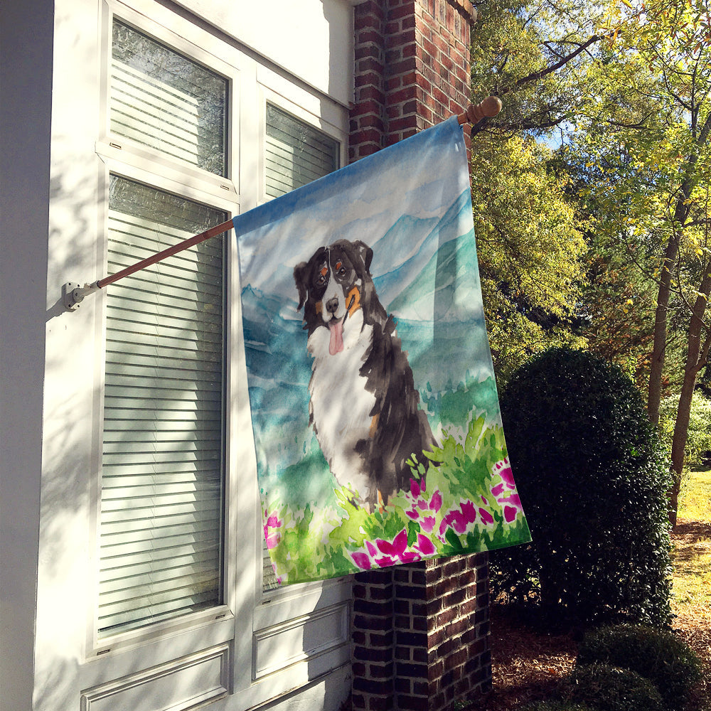 Mountain Flowers Bernese Mountain Dog House Flag 28x40 Porch Sleeve Pole Decorative Outside Yard Banner Artwork Wall Hanging, Polyester