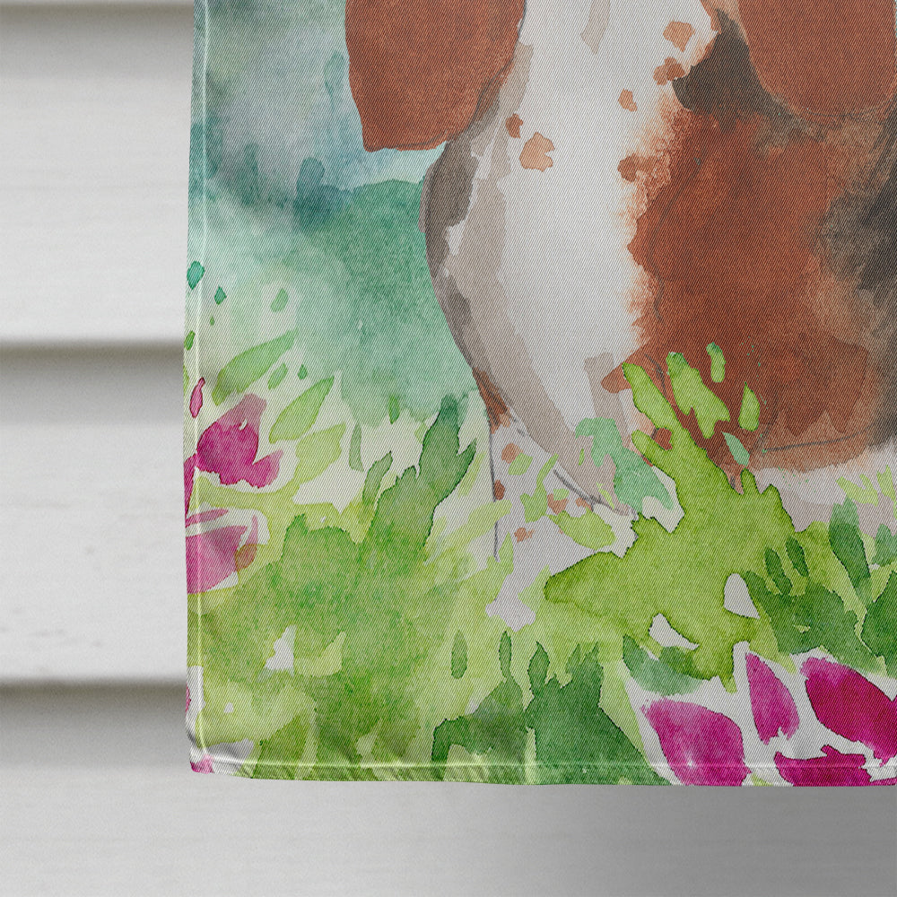 Mountain Flowers Basset Hound House Flag 28x40 Porch Sleeve Pole Decorative Outside Yard Banner Artwork Wall Hanging, Polyester