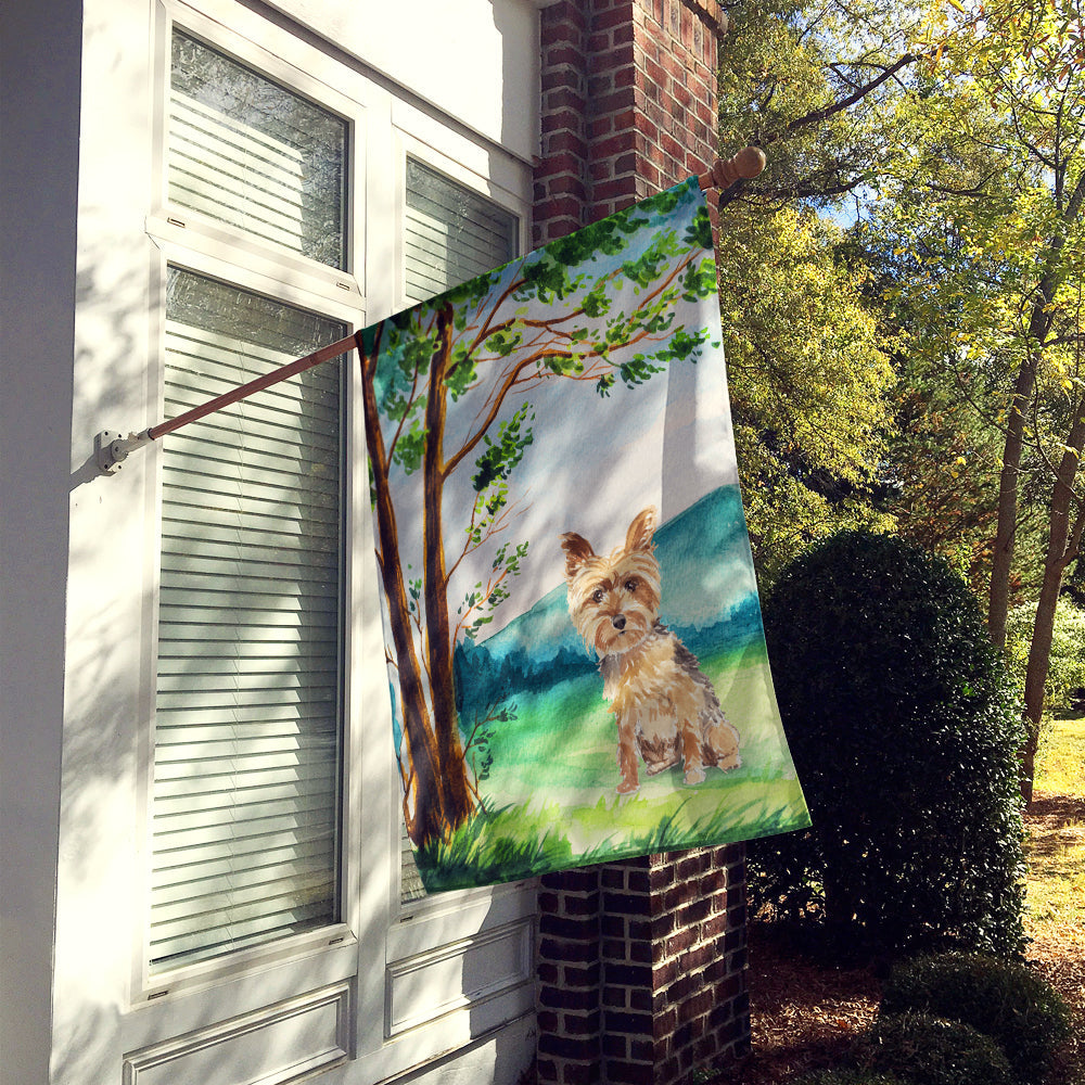 Under the Tree Yorkie Yorkshire Terrier House Flag 28x40 Porch Sleeve Pole Decorative Outside Yard Banner Artwork Wall Hanging, Polyester