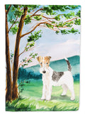 Under the Tree Fox Terrier House Flag 28x40 Porch Sleeve Pole Decorative Outside Yard Banner Artwork Wall Hanging, Polyester