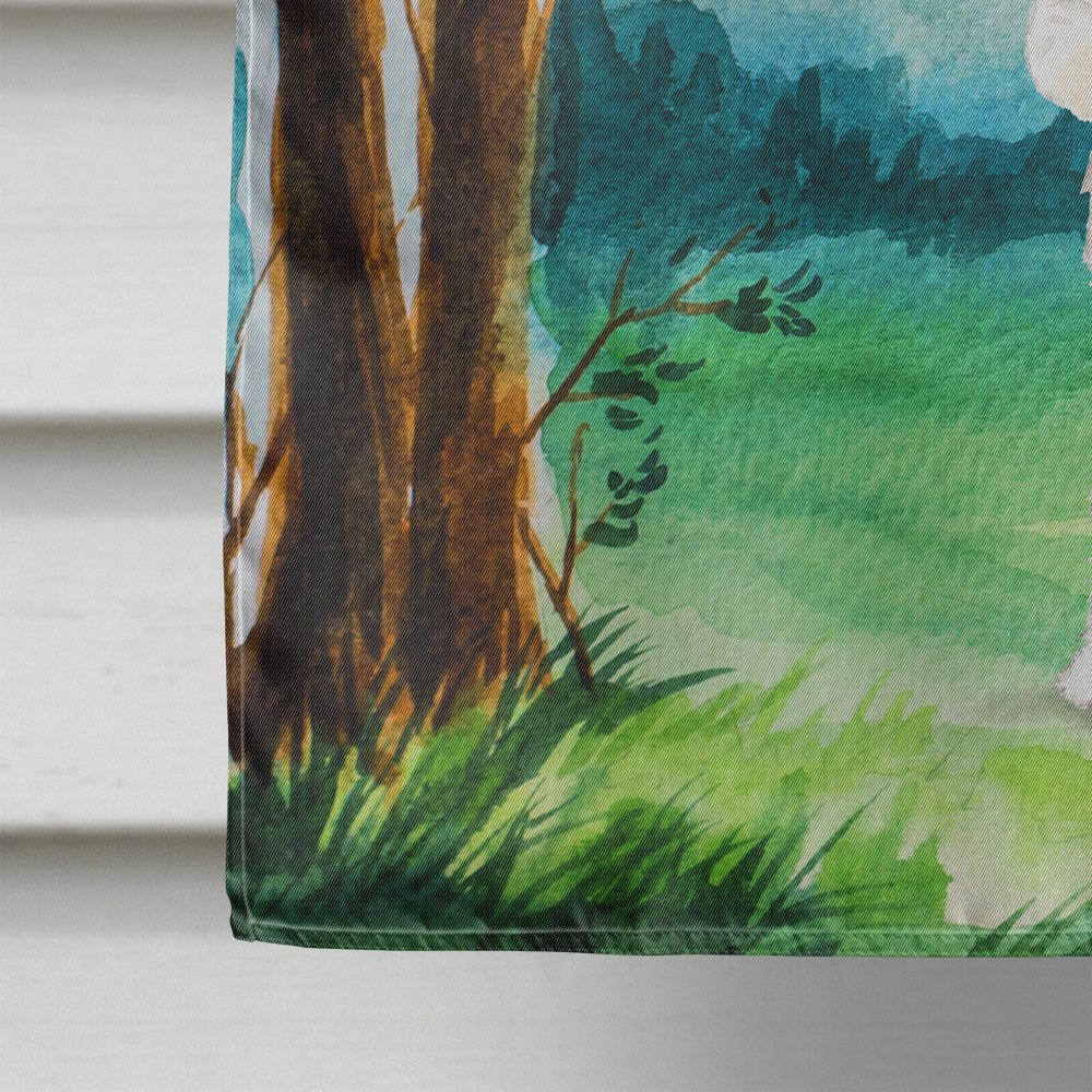 Under the Tree Fox Terrier House Flag 28x40 Porch Sleeve Pole Decorative Outside Yard Banner Artwork Wall Hanging, Polyester