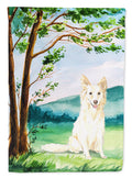 Under the Tree White Collie House Flag 28x40 Porch Sleeve Pole Decorative Outside Yard Banner Artwork Wall Hanging, Polyester