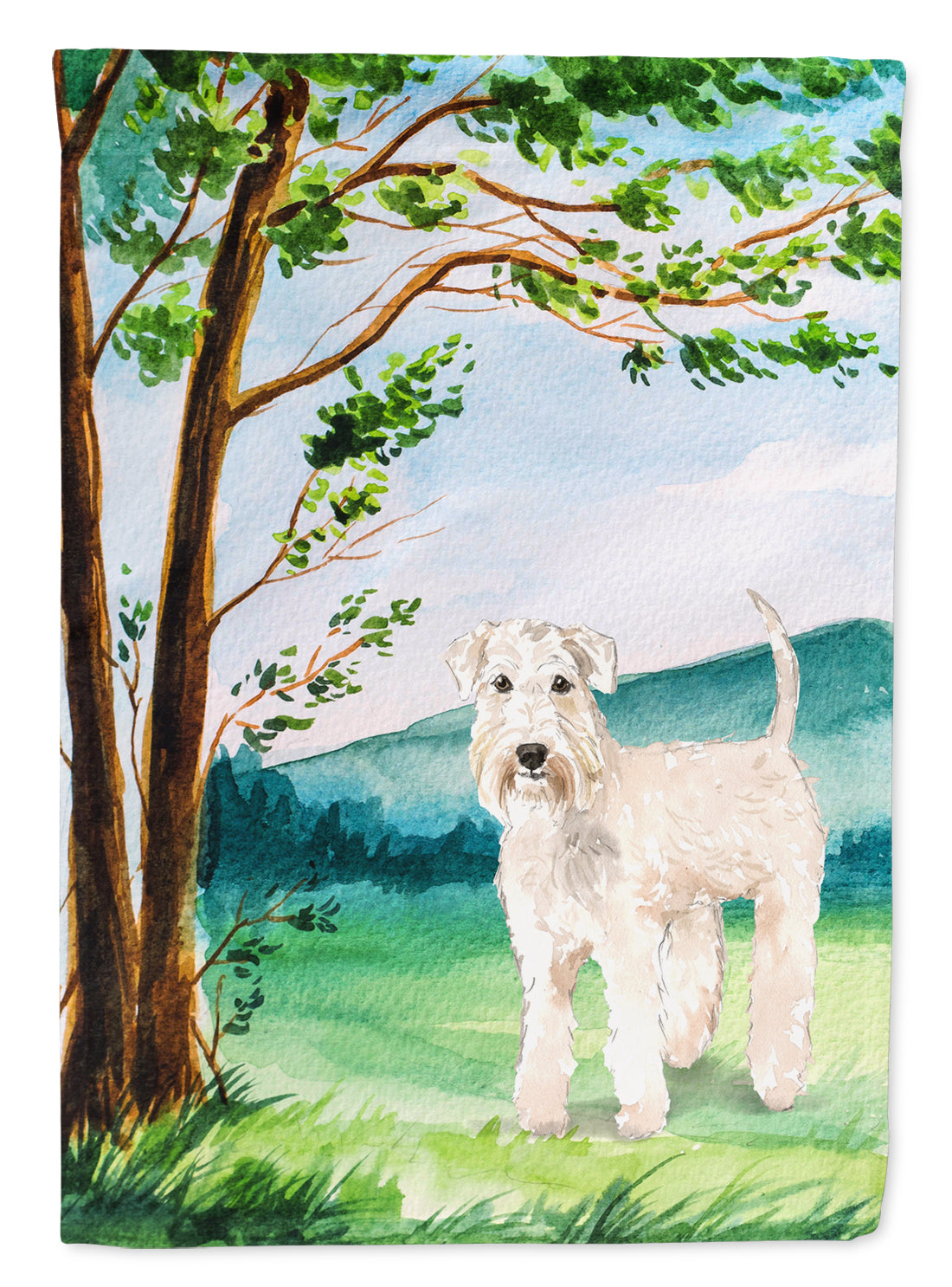 Under the Tree Wheaten Terrier House Flag 28x40 Porch Sleeve Pole Decorative Outside Yard Banner Artwork Wall Hanging, Polyester