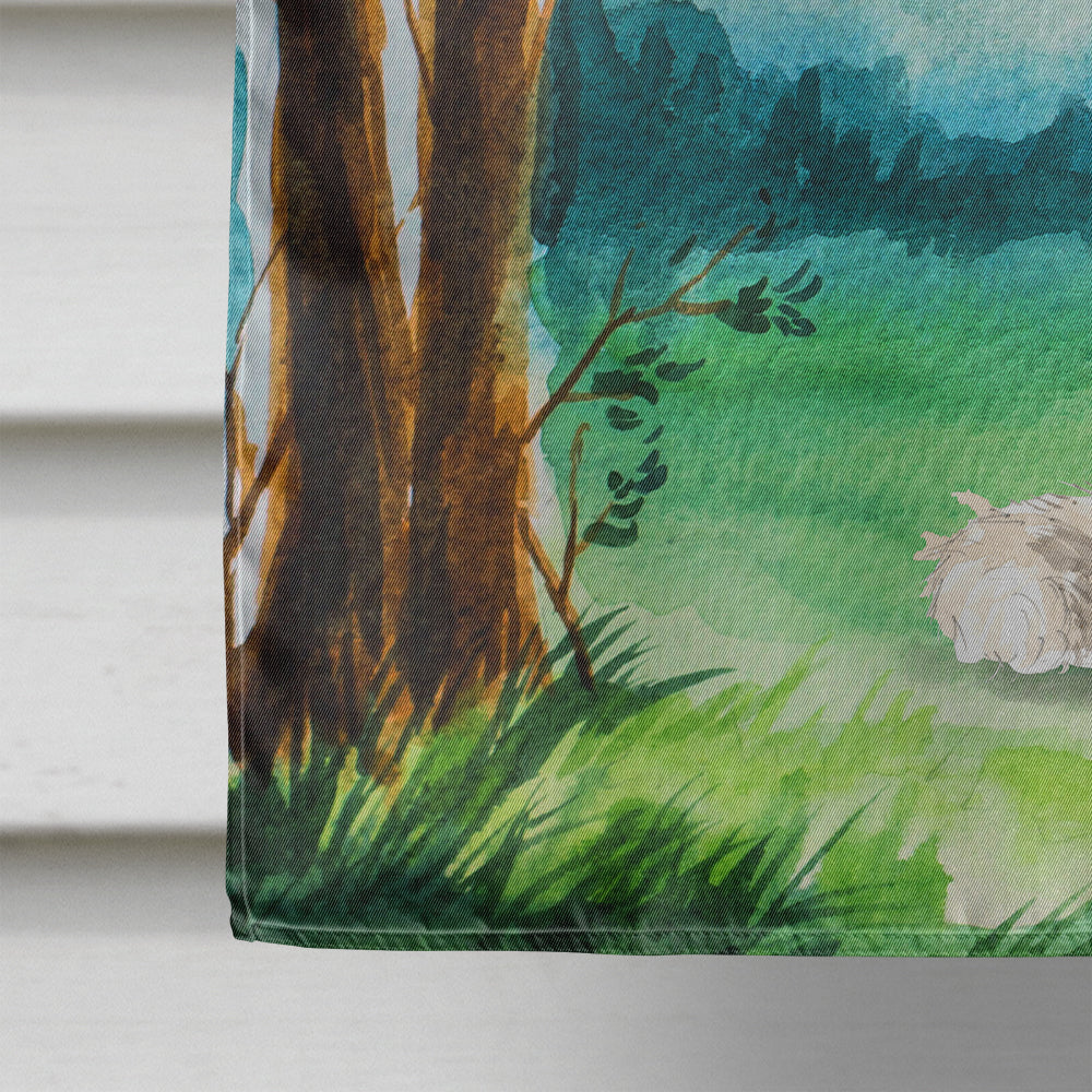 Under the Tree Siberian Husky House Flag 28x40 Porch Sleeve Pole Decorative Outside Yard Banner Artwork Wall Hanging, Polyester