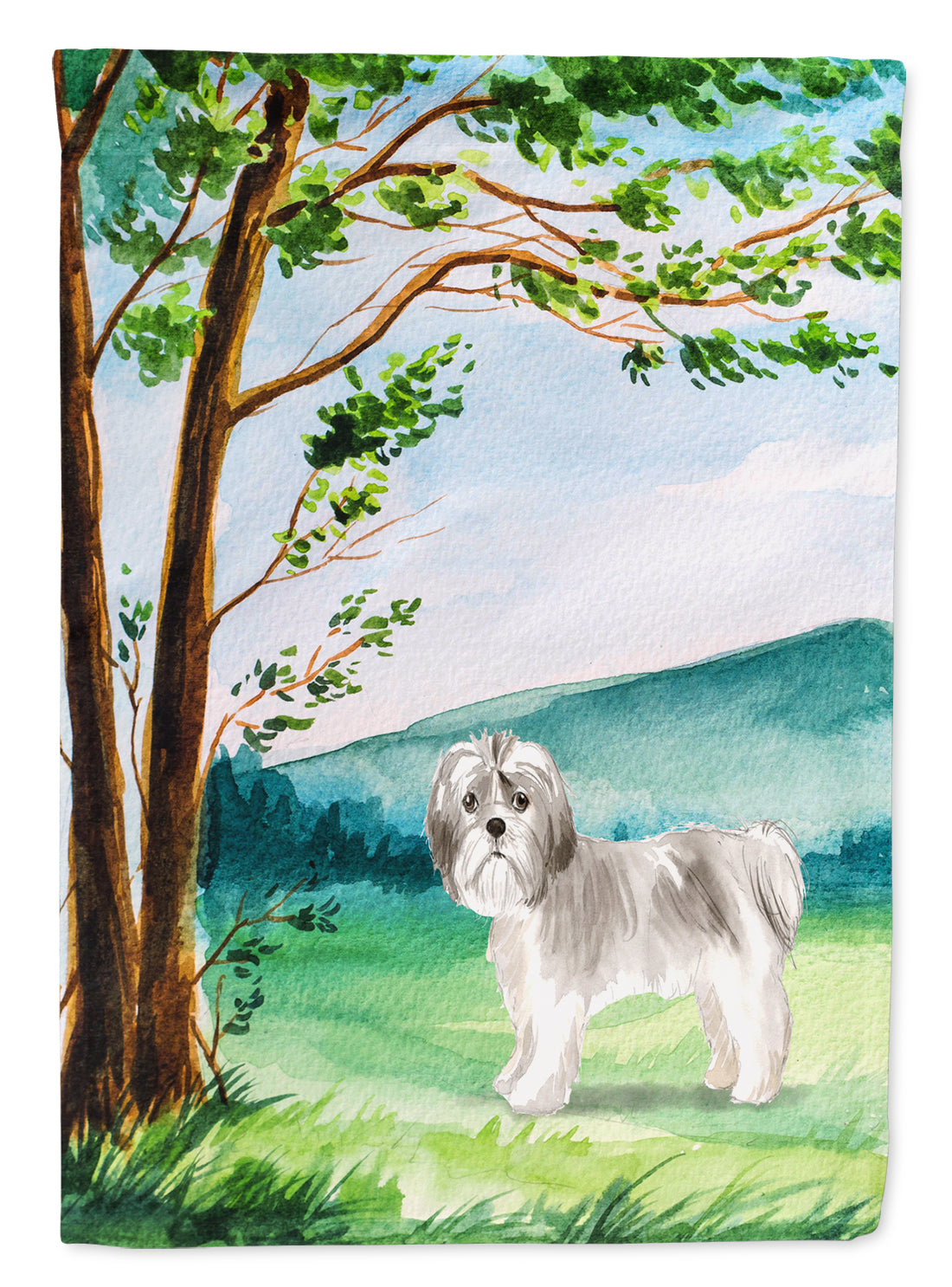 Under the Tree Shih Tzu Puppy House Flag 28x40 Porch Sleeve Pole Decorative Outside Yard Banner Artwork Wall Hanging, Polyester
