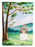 Under the Tree Shih Tzu House Flag 28x40 Porch Sleeve Pole Decorative Outside Yard Banner Artwork Wall Hanging, Polyester