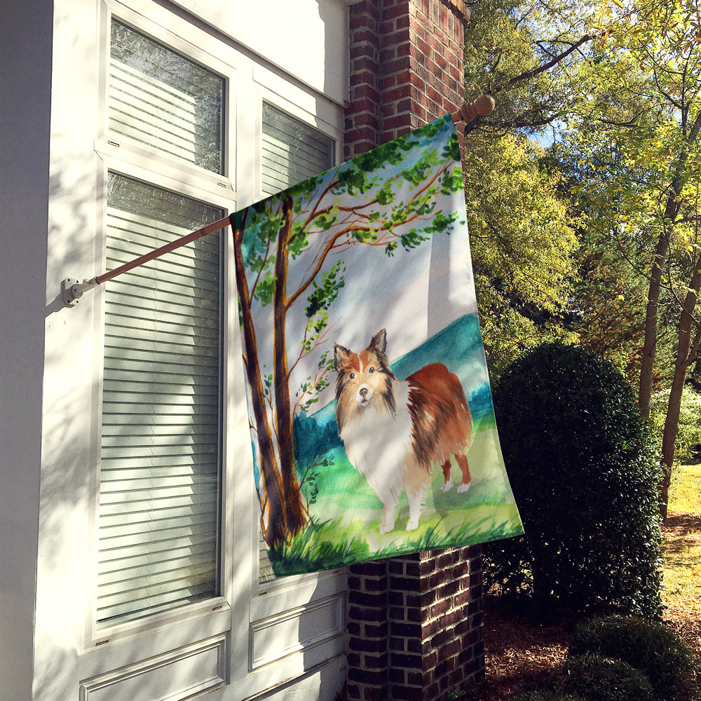 Under the Tree Sheltie House Flag 28x40 Porch Sleeve Pole Decorative Outside Yard Banner Artwork Wall Hanging, Polyester