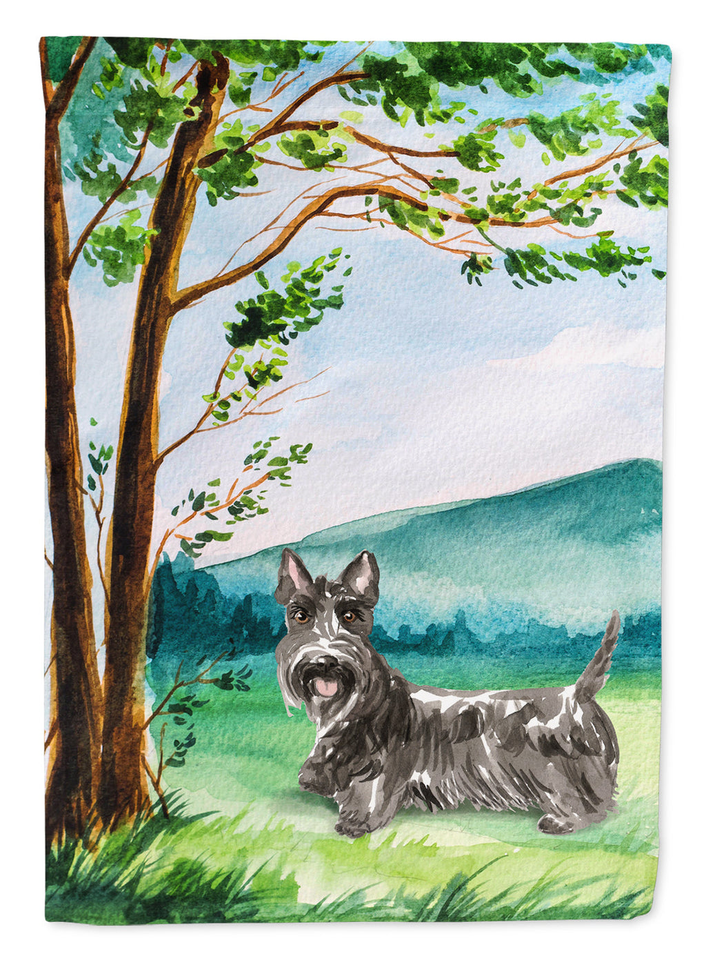 Under the Tree Scottish Terrier House Flag 28x40 Porch Sleeve Pole Decorative Outside Yard Banner Artwork Wall Hanging, Polyester