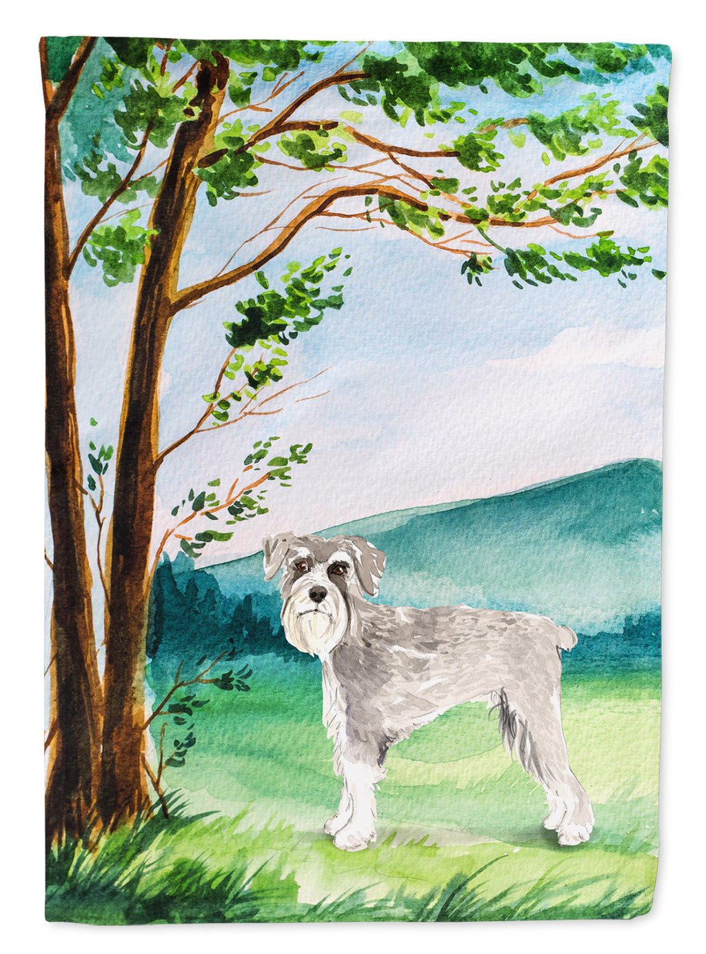 Under the Tree Schnauzer #1 House Flag 28x40 Porch Sleeve Pole Decorative Outside Yard Banner Artwork Wall Hanging, Polyester