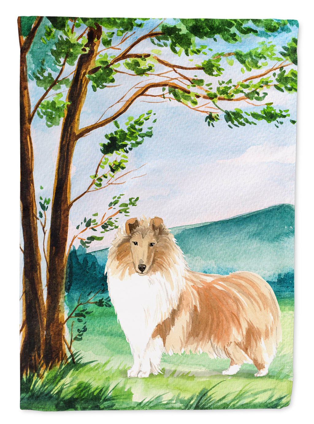 Under the Tree Collie House Flag 28x40 Porch Sleeve Pole Decorative Outside Yard Banner Artwork Wall Hanging, Polyester
