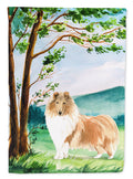 Under the Tree Collie House Flag 28x40 Porch Sleeve Pole Decorative Outside Yard Banner Artwork Wall Hanging, Polyester