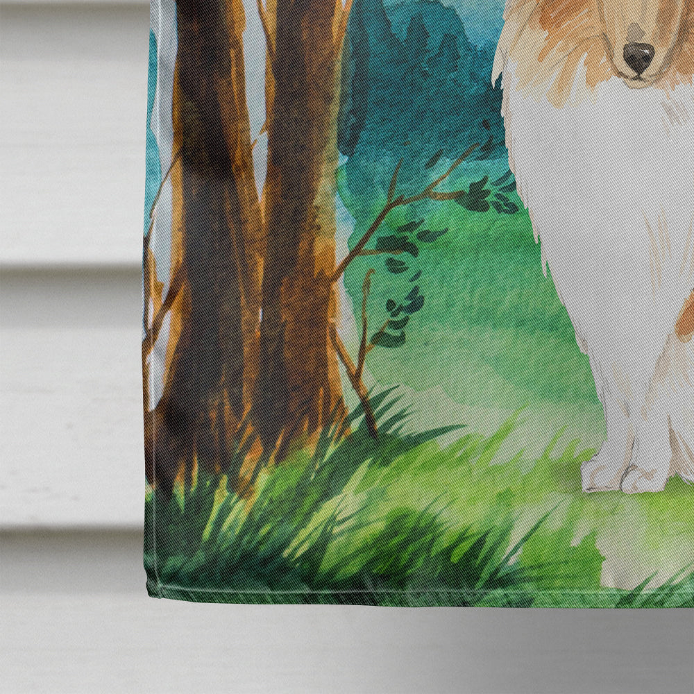Under the Tree Collie House Flag 28x40 Porch Sleeve Pole Decorative Outside Yard Banner Artwork Wall Hanging, Polyester
