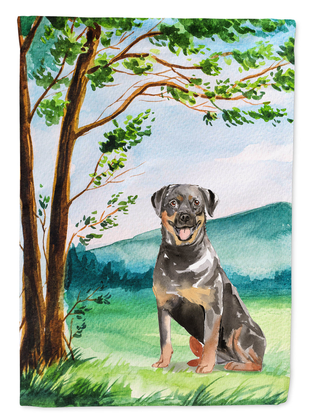 Under the Tree Rottweiler House Flag 28x40 Porch Sleeve Pole Decorative Outside Yard Banner Artwork Wall Hanging, Polyester