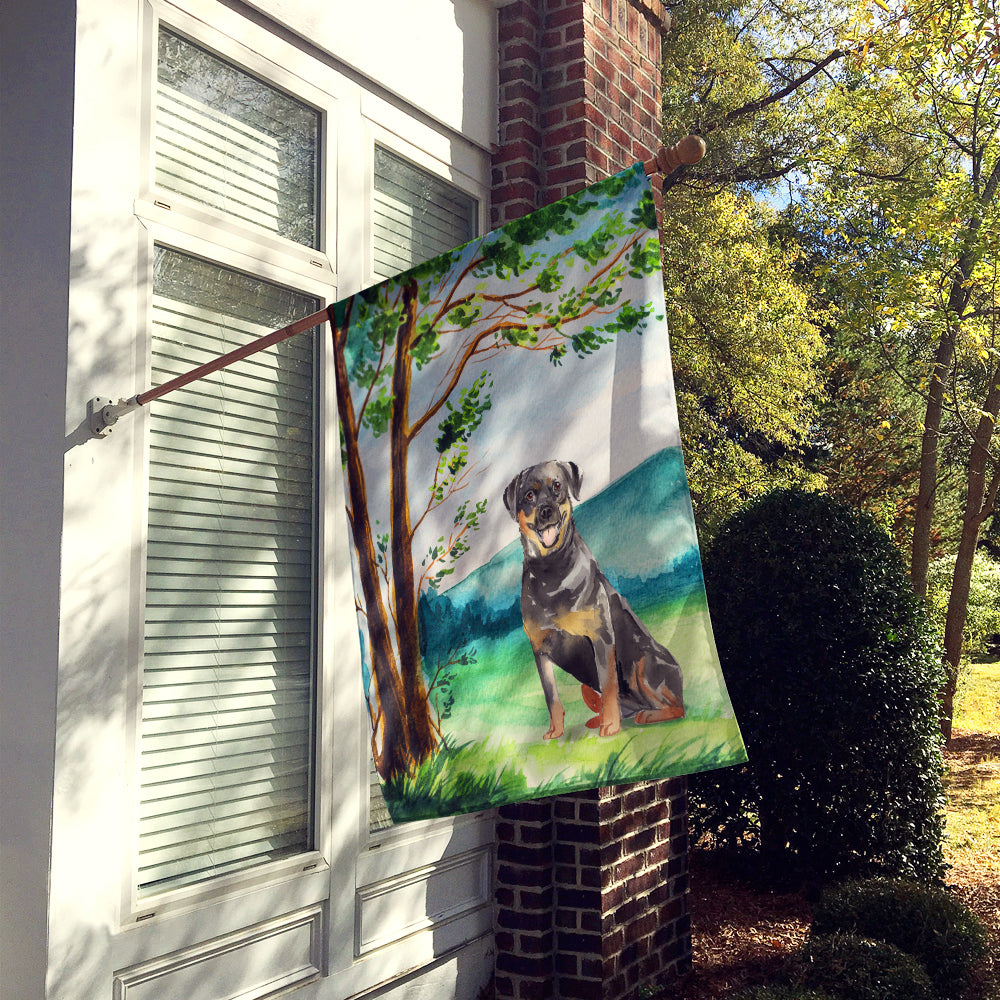 Under the Tree Rottweiler House Flag 28x40 Porch Sleeve Pole Decorative Outside Yard Banner Artwork Wall Hanging, Polyester