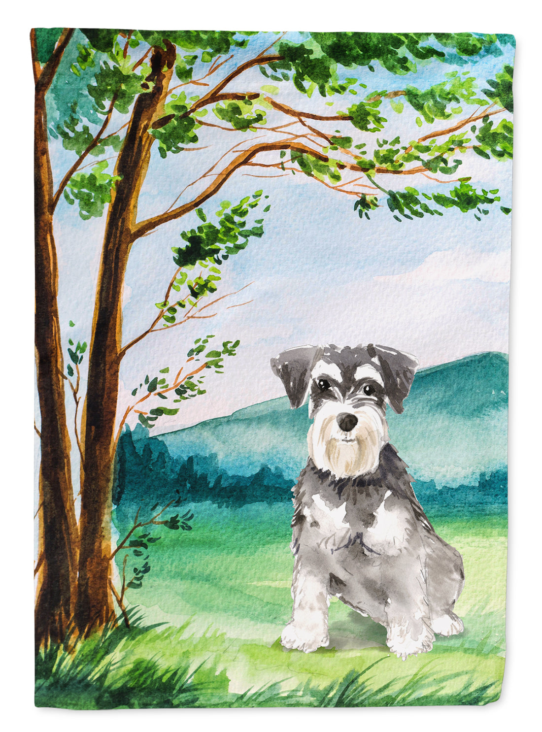 Under the Tree Schnauzer #2 House Flag 28x40 Porch Sleeve Pole Decorative Outside Yard Banner Artwork Wall Hanging, Polyester