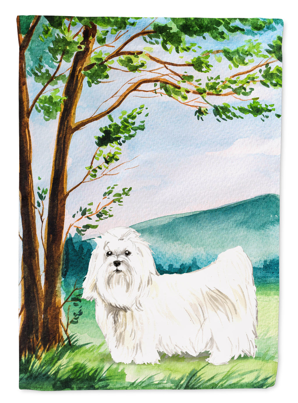 Under the Tree Maltese House Flag 28x40 Porch Sleeve Pole Decorative Outside Yard Banner Artwork Wall Hanging, Polyester
