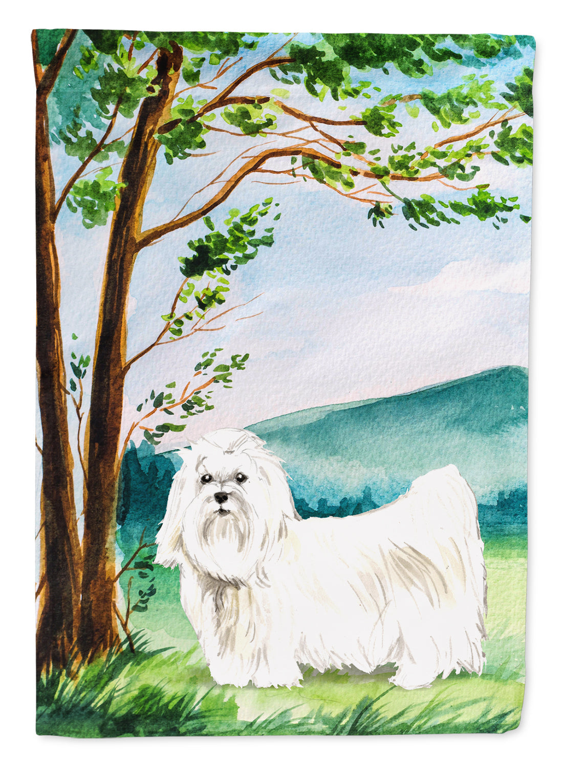 Under the Tree Maltese House Flag 28x40 Porch Sleeve Pole Decorative Outside Yard Banner Artwork Wall Hanging, Polyester