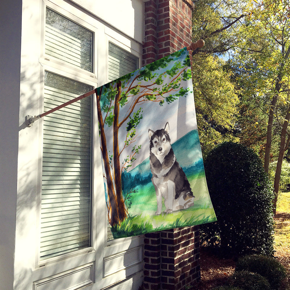 Under the Tree Alaskan Malamute House Flag 28x40 Porch Sleeve Pole Decorative Outside Yard Banner Artwork Wall Hanging, Polyester