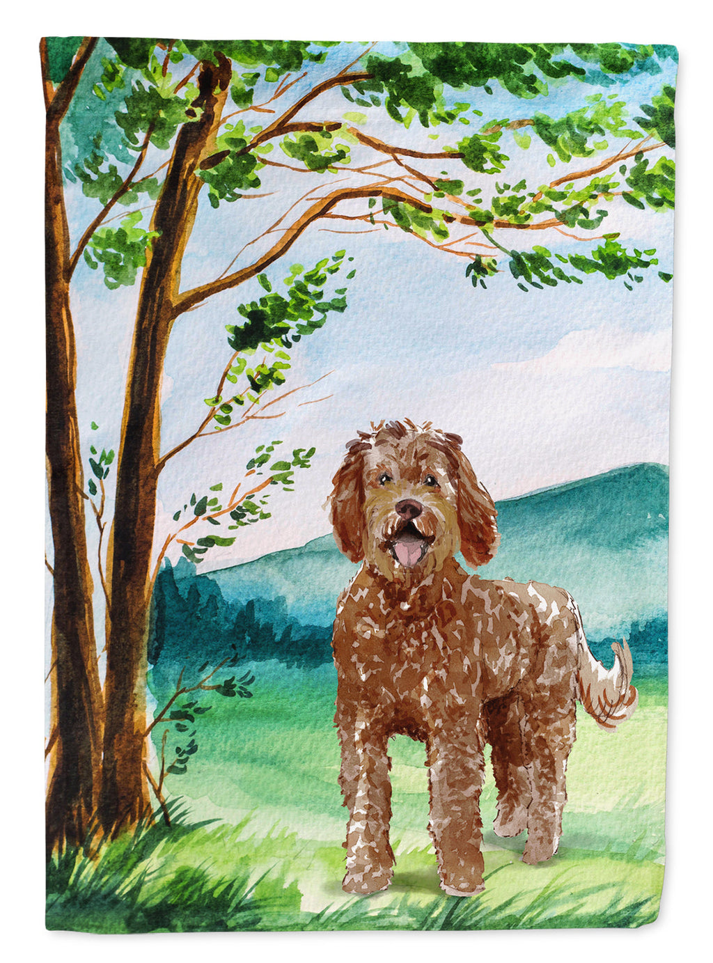 Under the Tree Labradoodle House Flag 28x40 Porch Sleeve Pole Decorative Outside Yard Banner Artwork Wall Hanging, Polyester