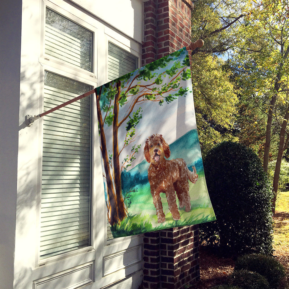 Under the Tree Labradoodle House Flag 28x40 Porch Sleeve Pole Decorative Outside Yard Banner Artwork Wall Hanging, Polyester